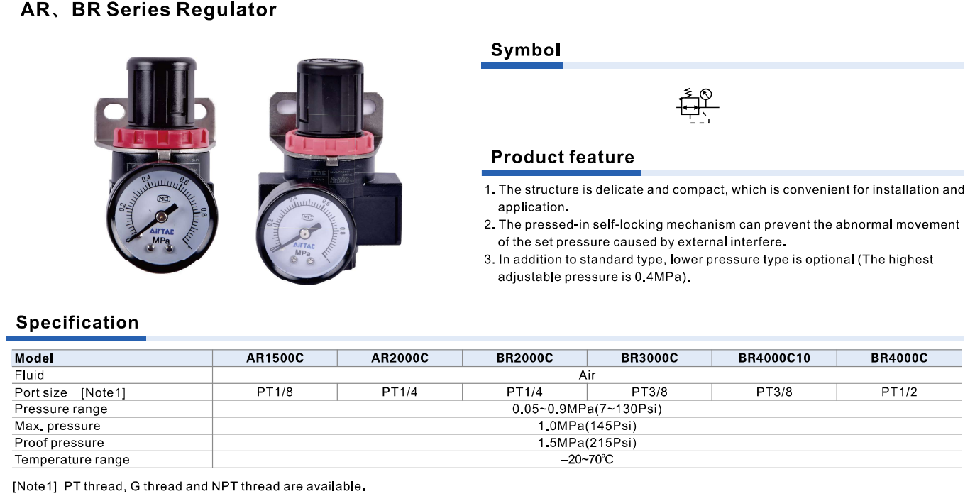 Bộ điều áp khí nén AirTAC AR / BR Series – Pressure Regulator